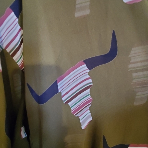 Fantastic Fawn Kimono Open Cardigan Olive Green Long Horn Print. Western Med - Picture 3 of 8